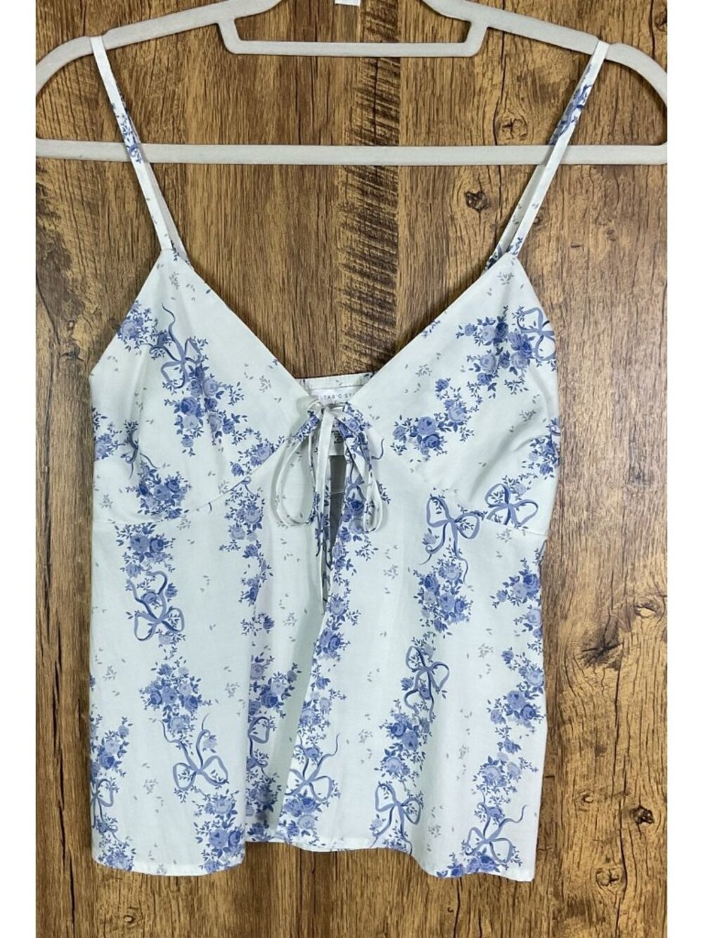 Altar'd State Blue White Floral Toile Tank Top Tie Front Cotton XS